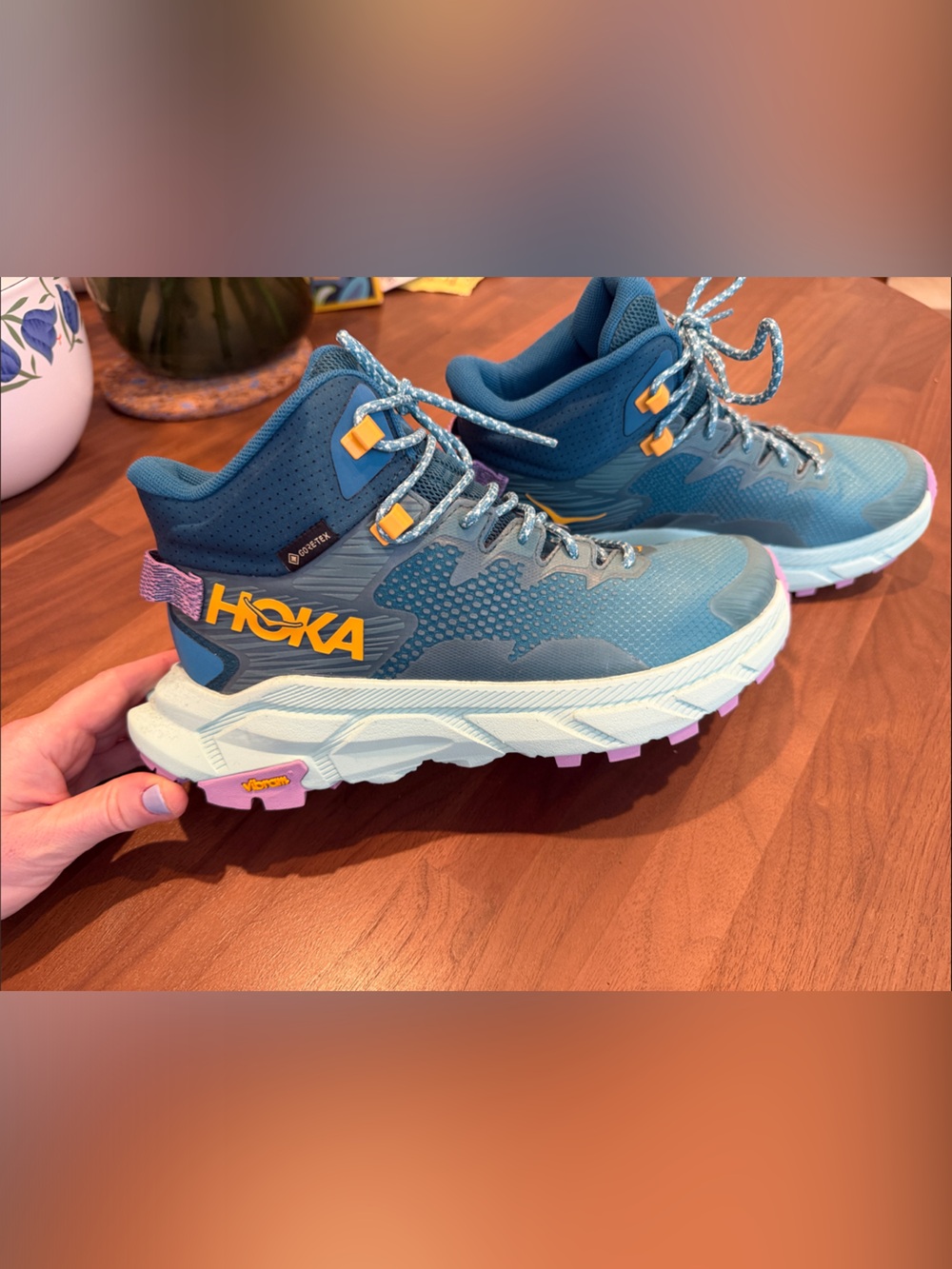 HOKA Women's Blue, Yellow, and Purple Hiking Boots